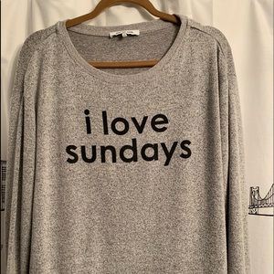 Peace Love World.   I Love Sundays sweater